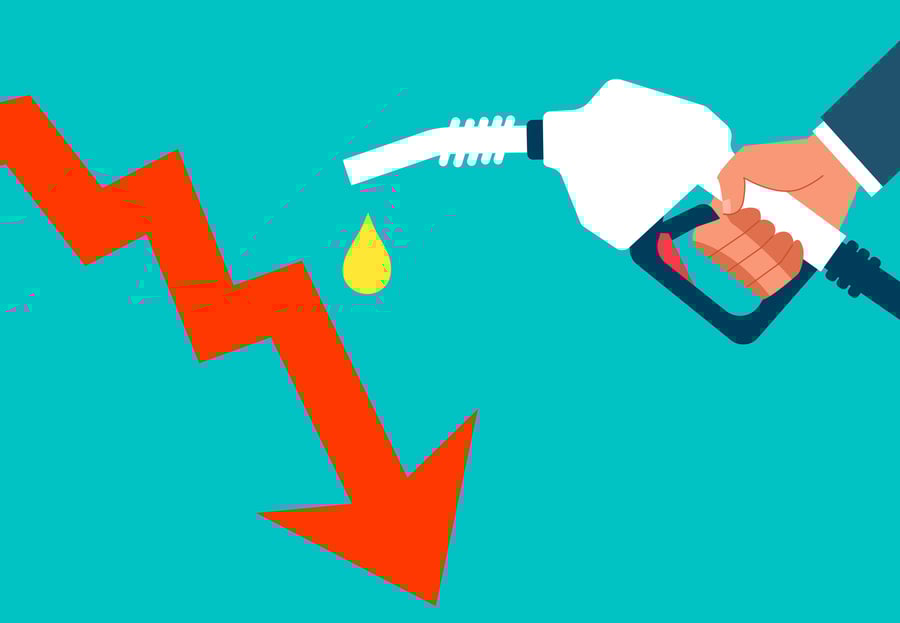 Lower gas prices illustration of a falling arrow with a gas gun in hand
