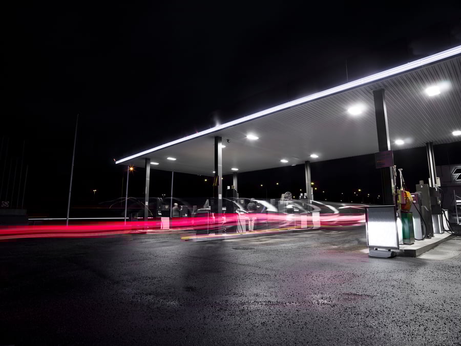 Empty gas station at night
